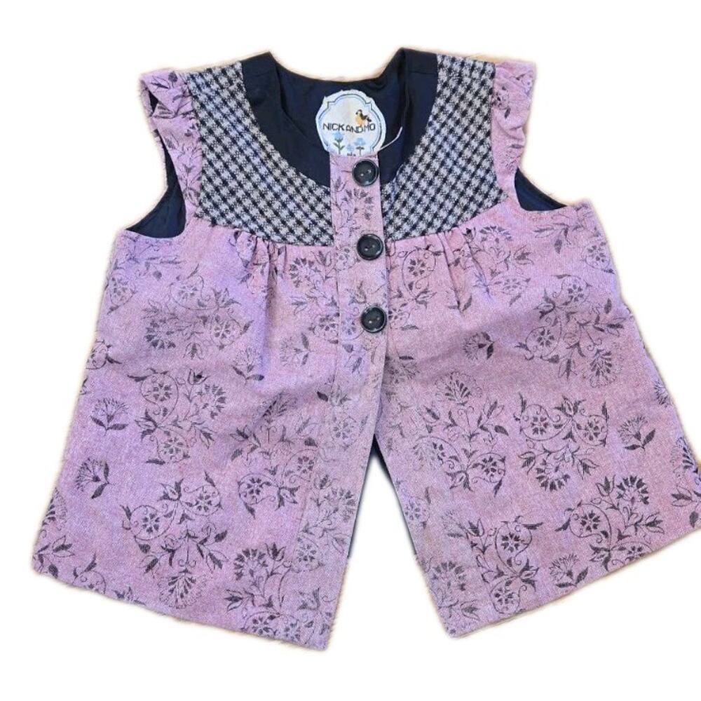 NICK and MO Anthro Med Pink Black 3 Button Open Vest Sleeveless Smock Crop Top